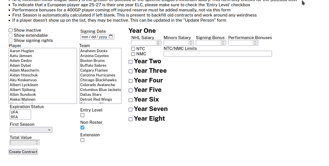 Redesigned contract input page